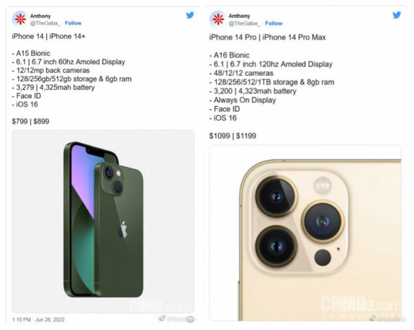 iPhone 14系列配置爆料