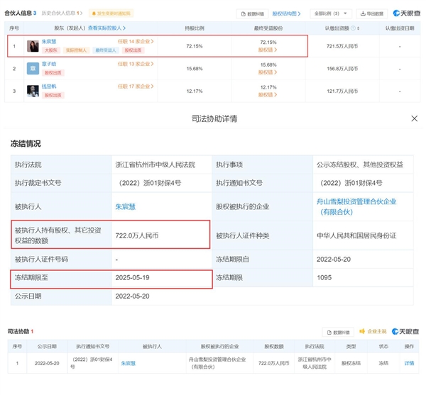 网红主播雪梨722万股权被冻结：曾因偷逃税款被罚6000多万元